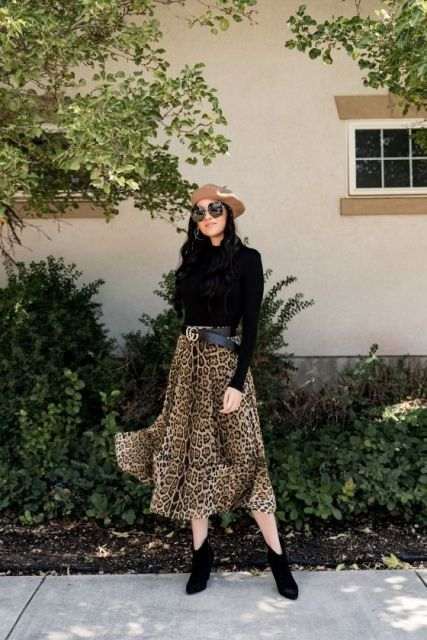 ایده استایل با دامن پلنگی زنانه